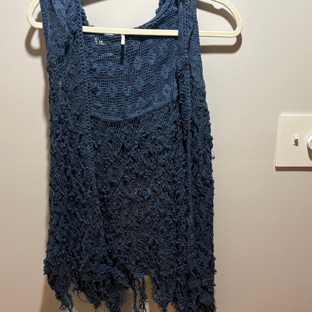 Free People Navy Crochet Tank Top cardigan